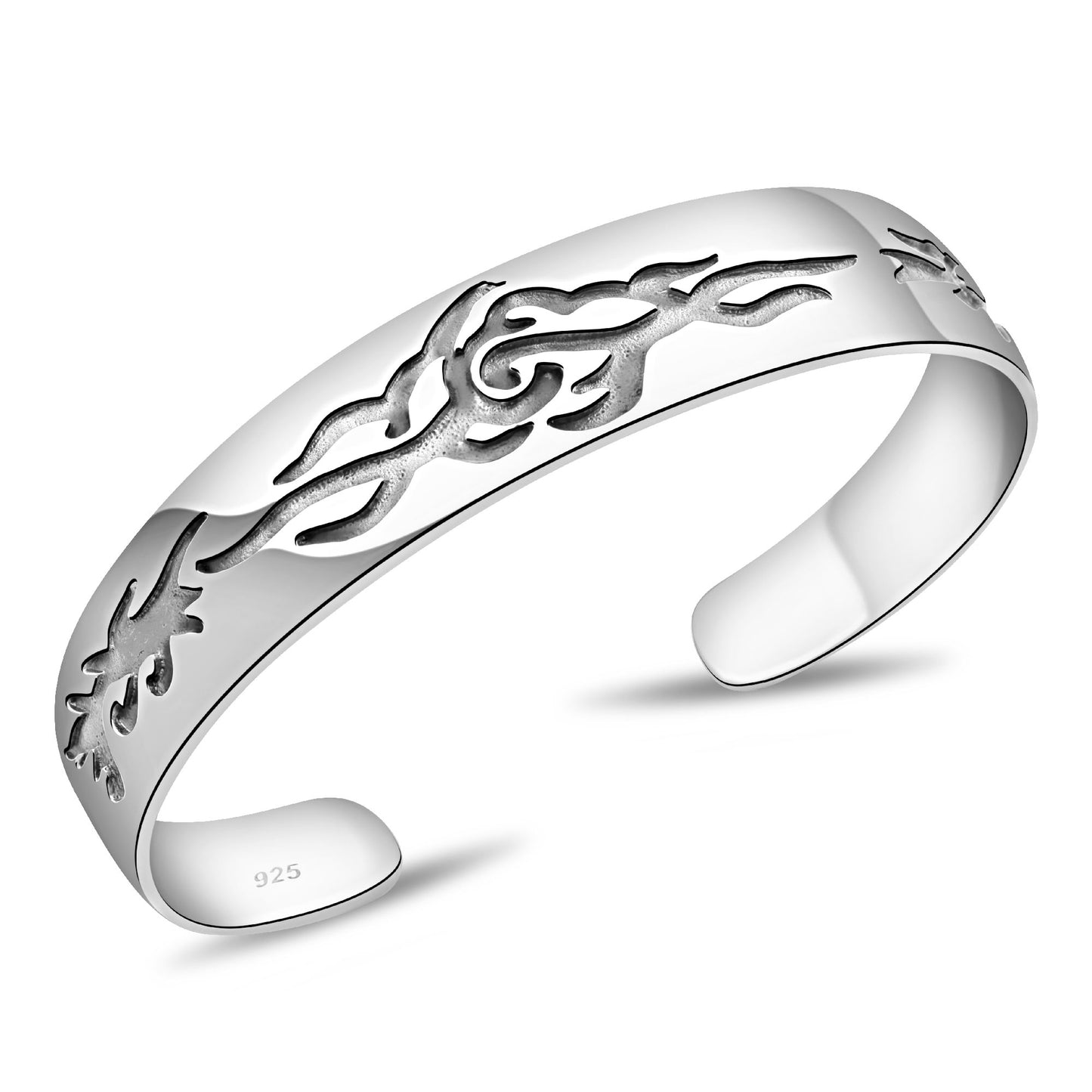Armreif 15 mm Tribal Muster 925er Sterling Silber Massiv Poliert Oxidiert Damen Herren