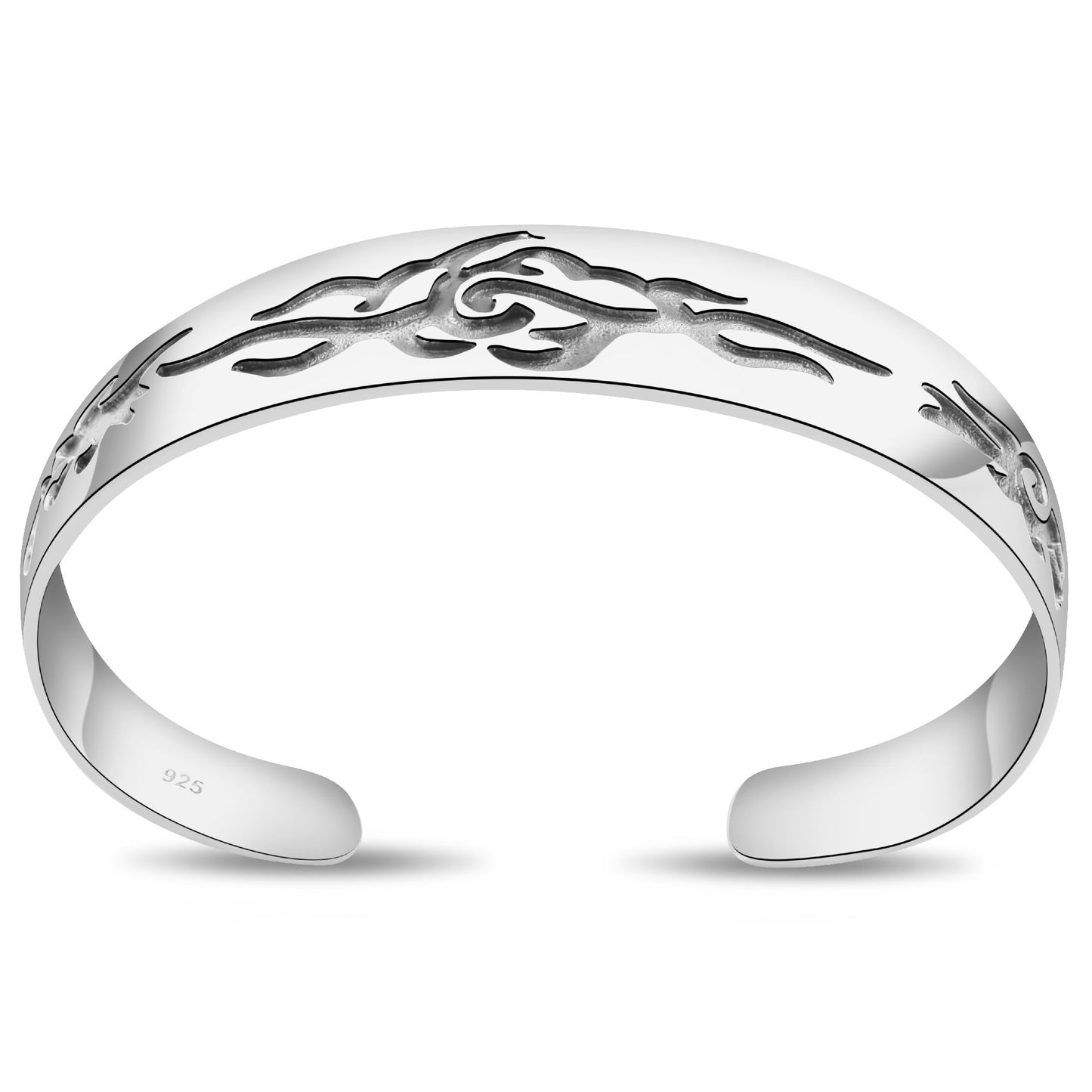 Armreif 15 mm Tribal Muster 925er Sterling Silber Massiv Poliert Oxidiert Damen Herren