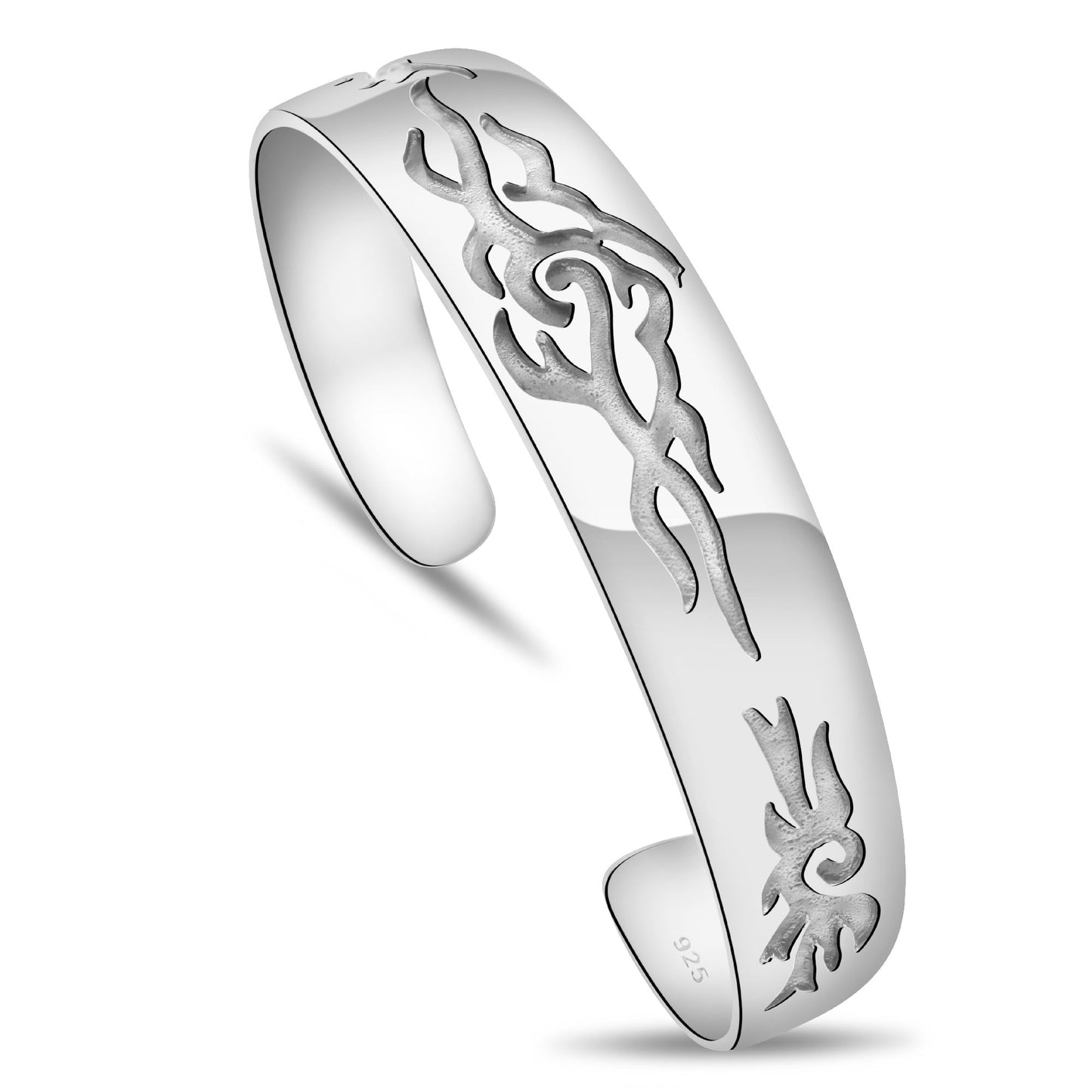 Armreif 15 mm Tribal Muster 925er Sterling Silber Massiv Poliert Oxidiert Damen Herren