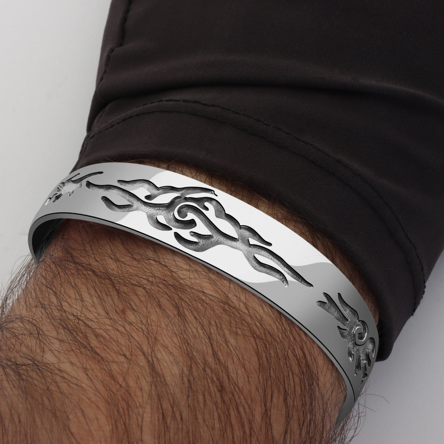 Armreif 15 mm Tribal Muster 925er Sterling Silber Massiv Poliert Oxidiert Damen Herren