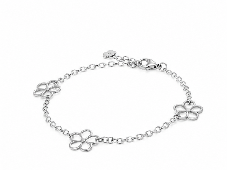 Blumen Design Armband 925er Sterling Silber Rhodiniert Massiv Verstellbar