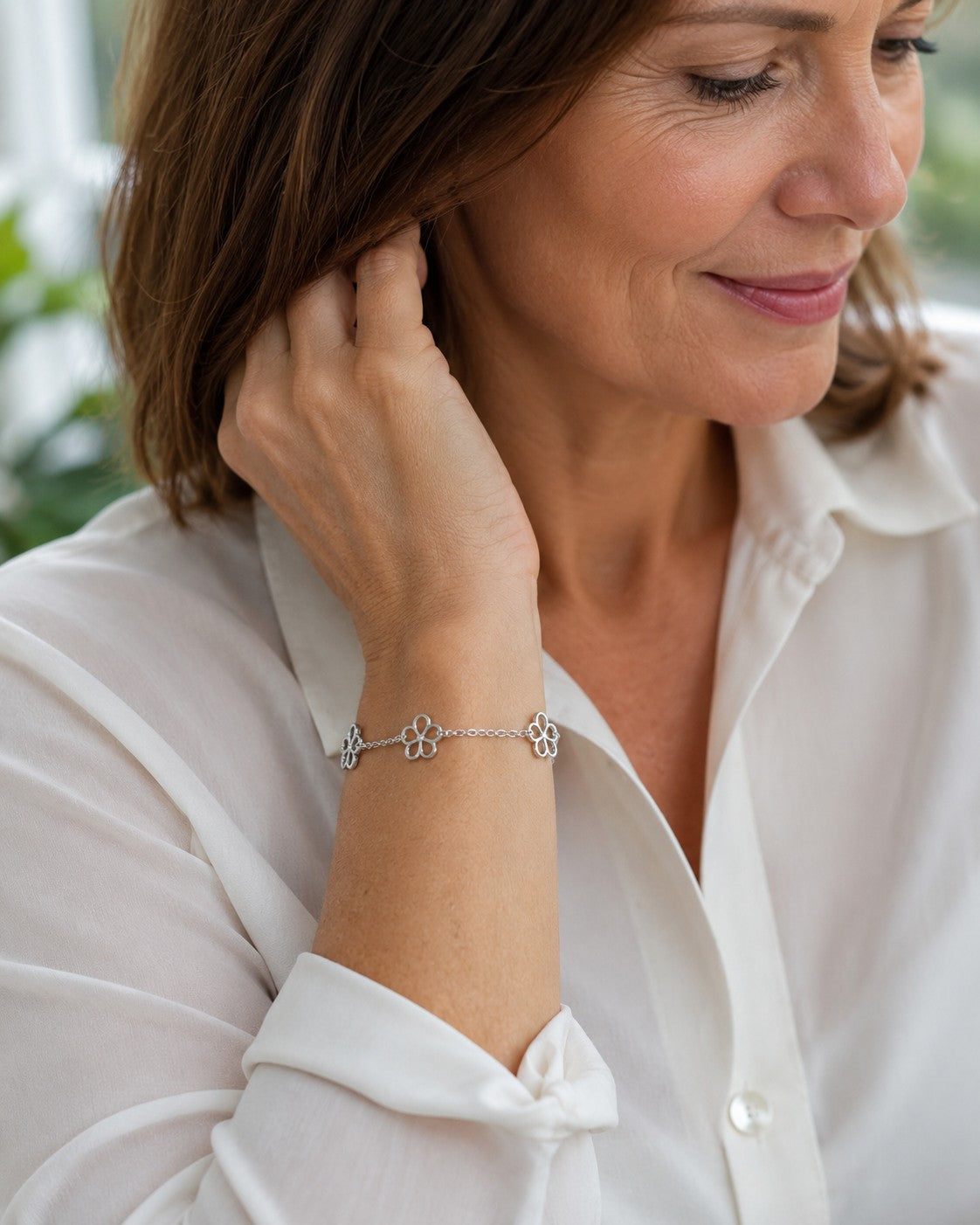 Blumen Design Armband 925er Sterling Silber Rhodiniert Massiv Verstellbar