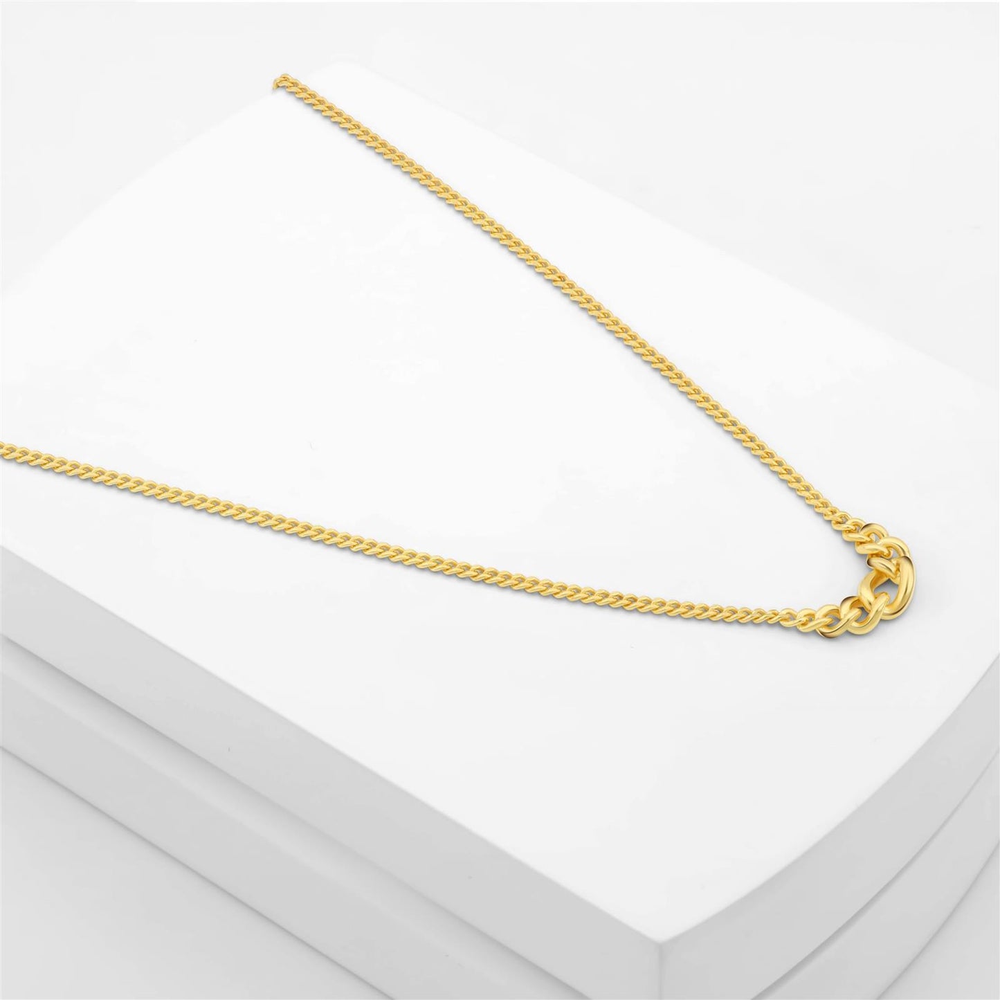 Tony Fein Panzerkette Collier 2 mm 14 Karat Vergoldet Massiv 925 Silber Poliert Damen 42-45cm