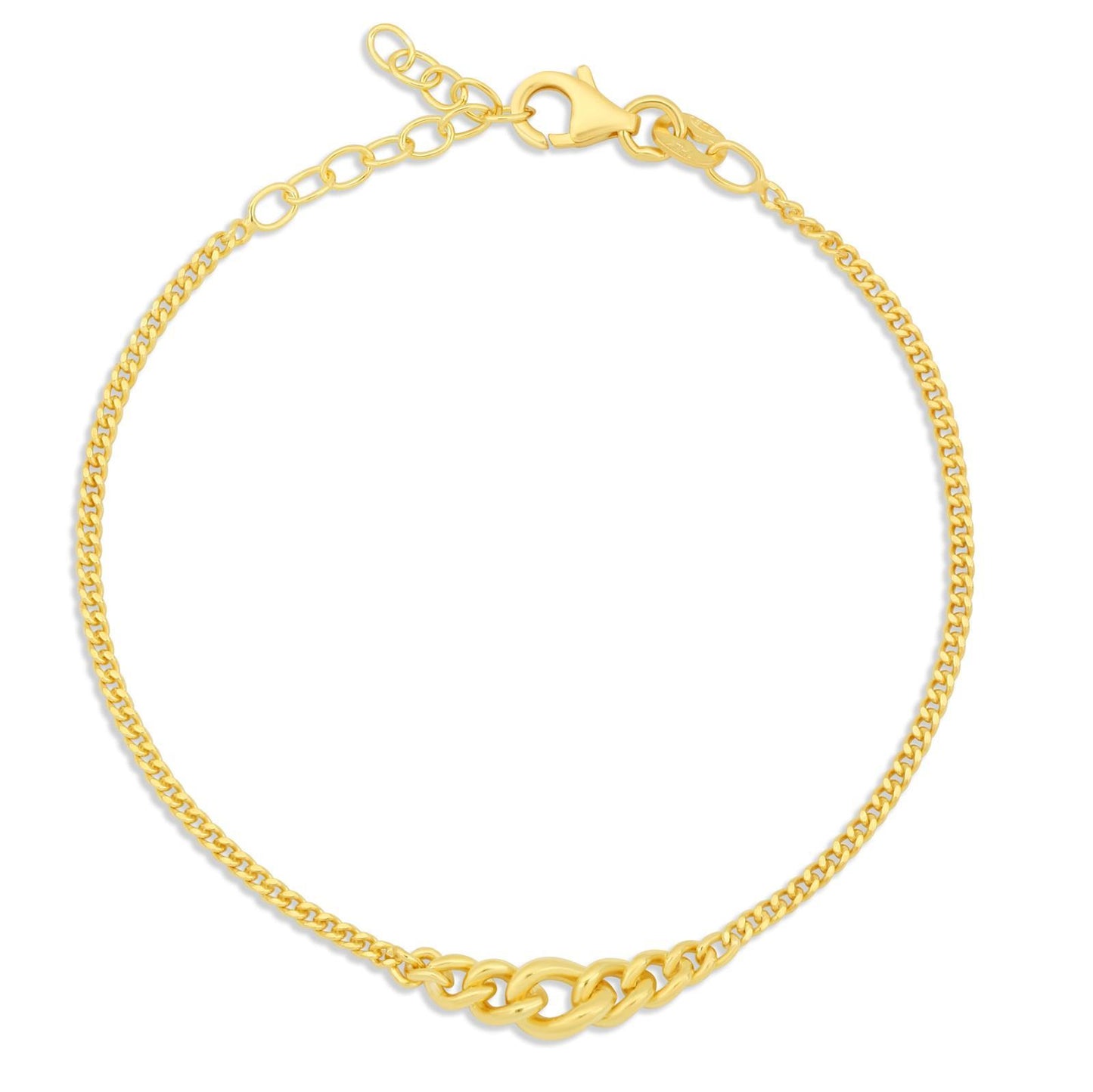 Tony Fein Panzerarmband 2 mm 14 Karat Vergoldet Massiv 925 Silber Poliert Damen 16-19,5 cm