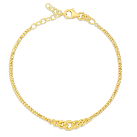 Tony Fein Panzerarmband 2 mm 14 Karat Vergoldet Massiv 925 Silber Poliert Damen 16-19,5 cm