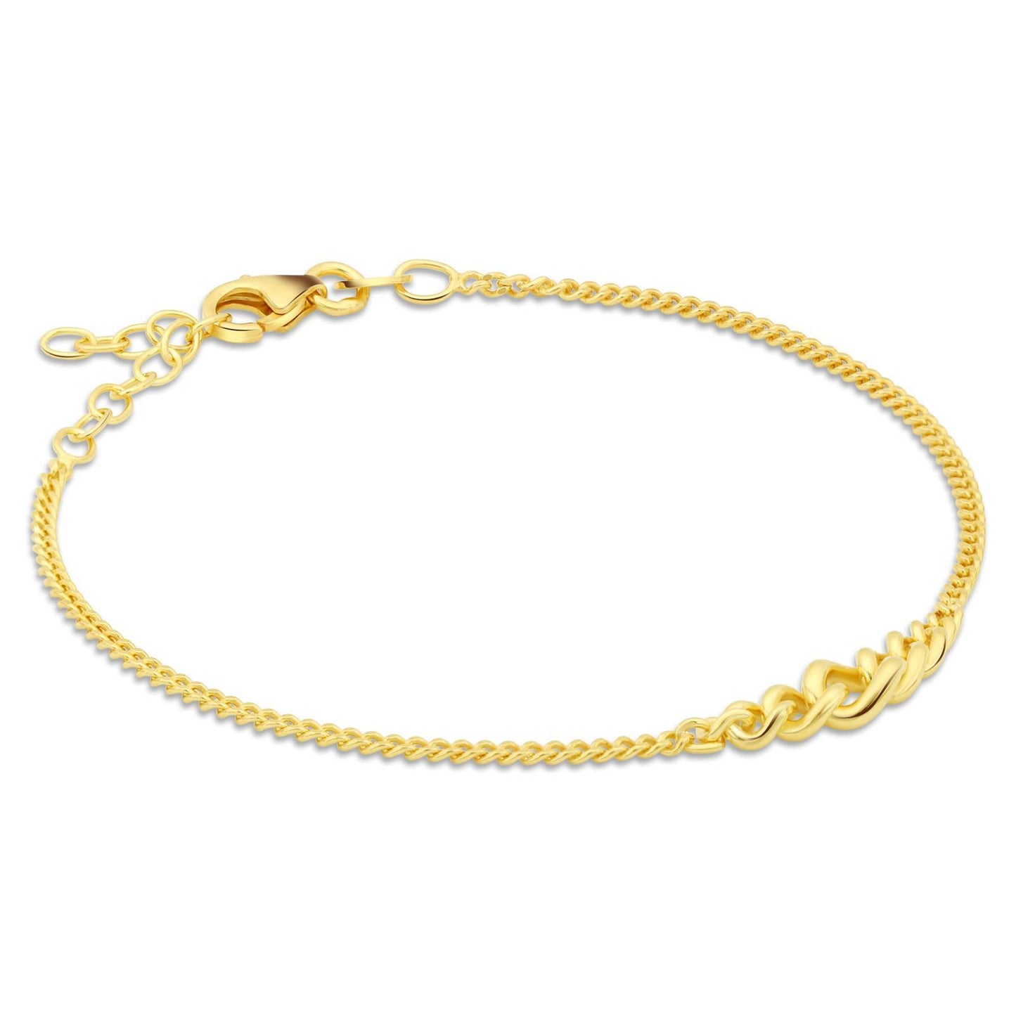 Tony Fein Panzerarmband 2 mm 14 Karat Vergoldet Massiv 925 Silber Poliert Damen 16-19,5 cm