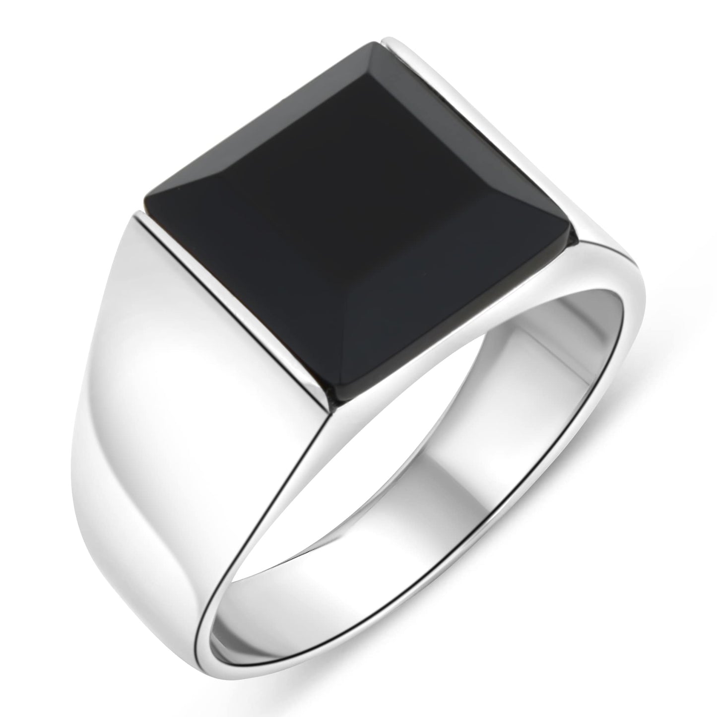 Siegelring eckiger Pyramidenstumpf mit echtem Onyx-Stein 925er Sterling Silber Massiv Rhodiniert