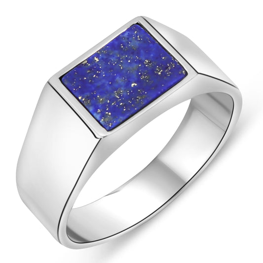Siegelring Lapislazuli 925er Sterling Silber Massiv Rhodiniert