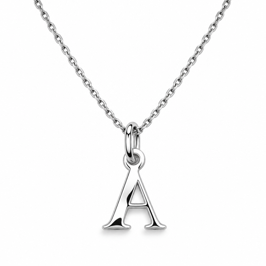 Buchstaben Anhänger A mit Kette Schlicht Echtes 925er Silber Rhodiniert