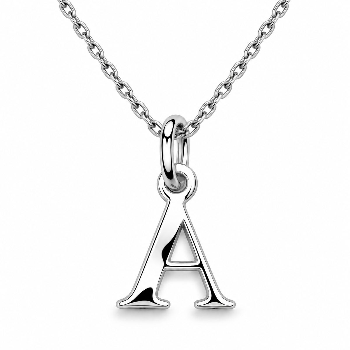 Buchstaben Anhänger A mit Kette Schlicht Echtes 925er Silber Rhodiniert
