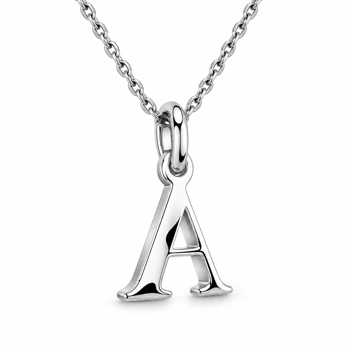 Buchstaben Anhänger A mit Kette Schlicht Echtes 925er Silber Rhodiniert
