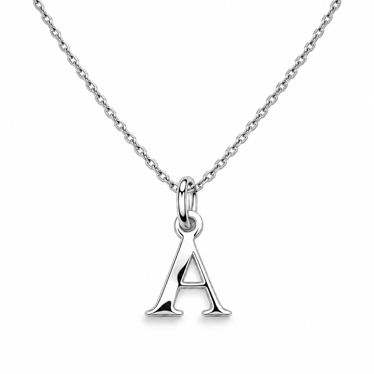 Buchstaben Anhänger A mit Kette Schlicht Echtes 925er Silber Rhodiniert