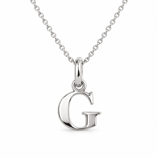 Buchstaben Anhänger G mit Kette Schlicht Echtes 925er Silber Rhodiniert