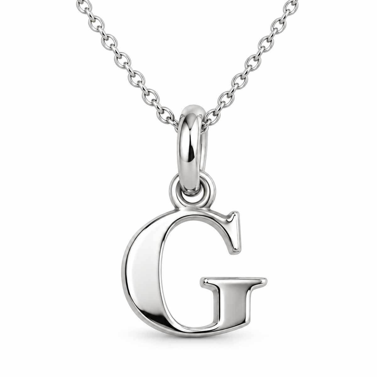 Buchstaben Anhänger G mit Kette Schlicht Echtes 925er Silber Rhodiniert