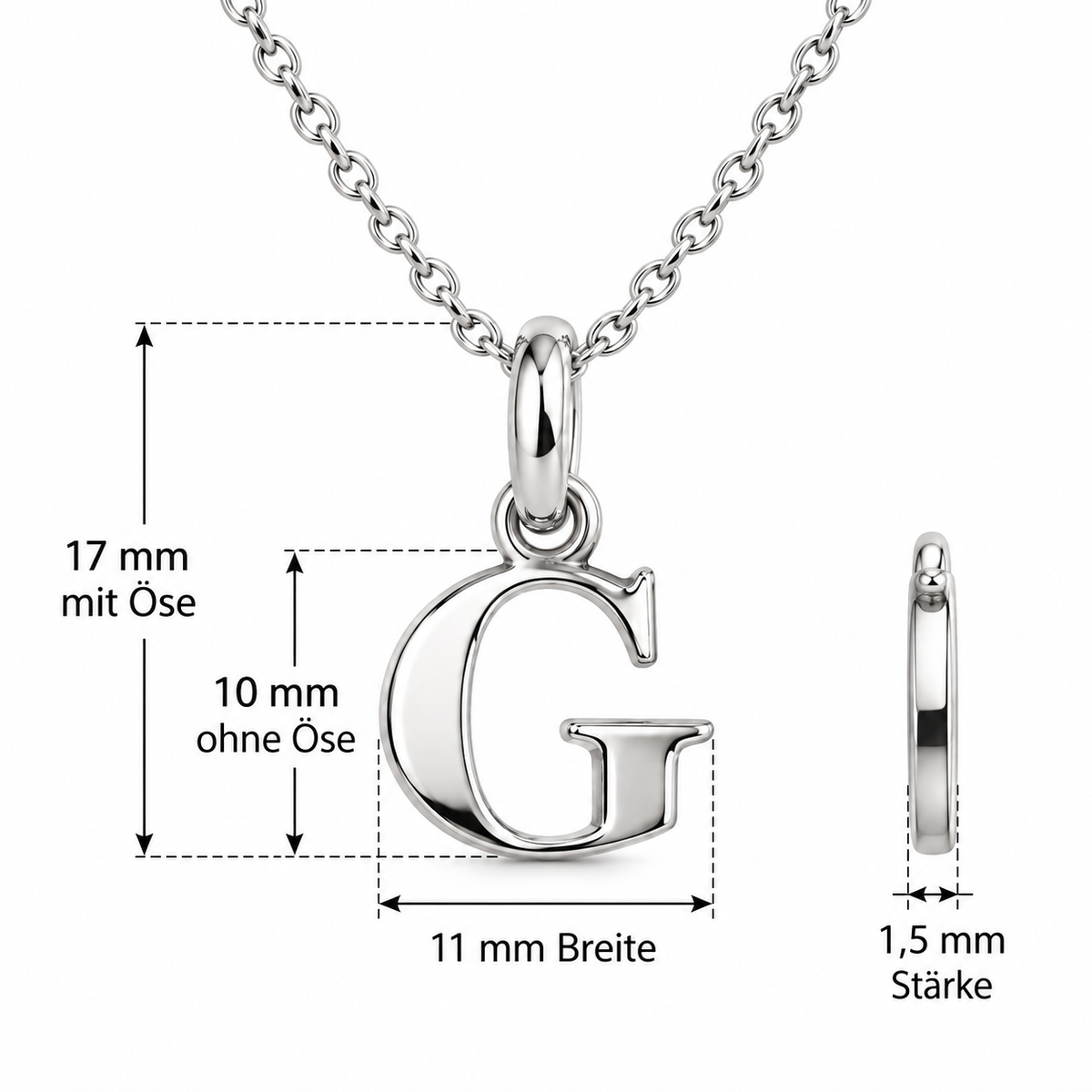 Buchstaben Anhänger G mit Kette Schlicht Echtes 925er Silber Rhodiniert