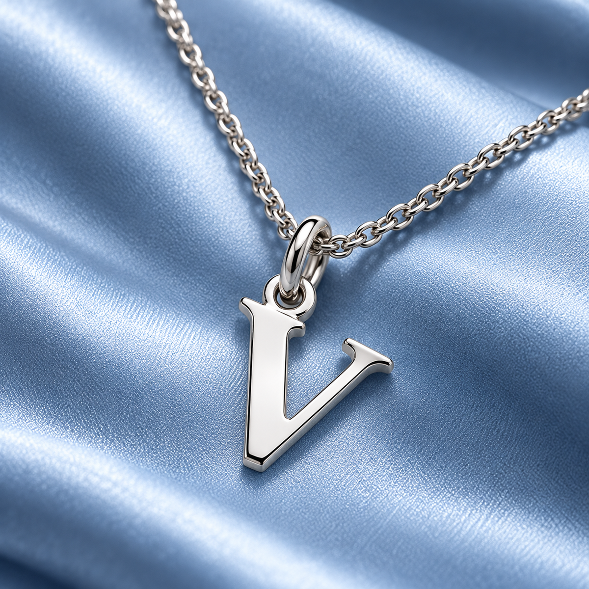 Buchstaben Anhänger V mit Kette Schlicht Echtes 925er Silber Rhodiniert