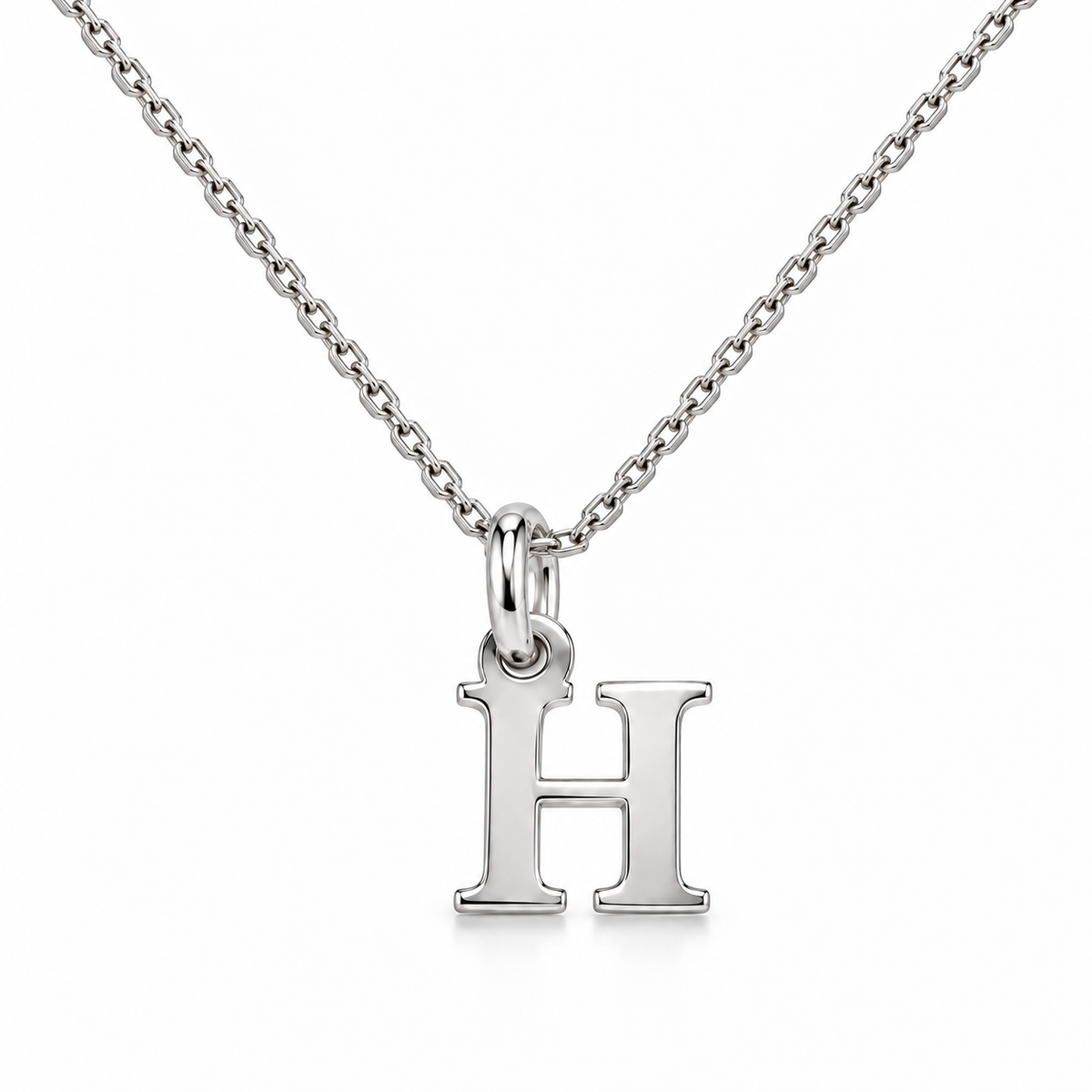 Buchstaben Anhänger H mit Kette Schlicht Echtes 925er Silber Rhodiniert
