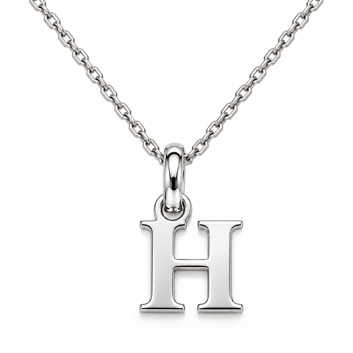 Buchstaben Anhänger H mit Kette Schlicht Echtes 925er Silber Rhodiniert