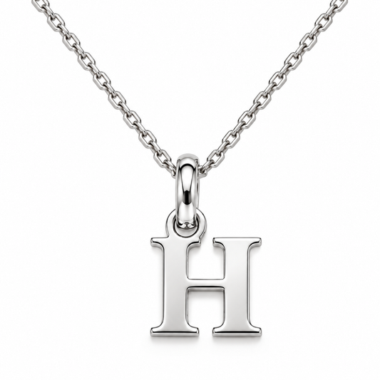 Buchstaben Anhänger H mit Kette Schlicht Echtes 925er Silber Rhodiniert