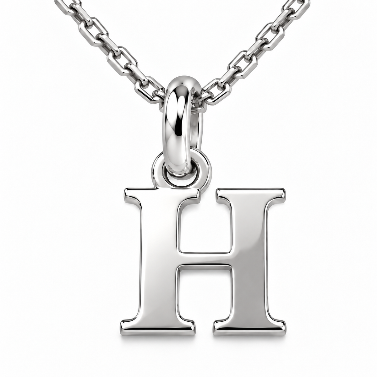 Buchstaben Anhänger H mit Kette Schlicht Echtes 925er Silber Rhodiniert