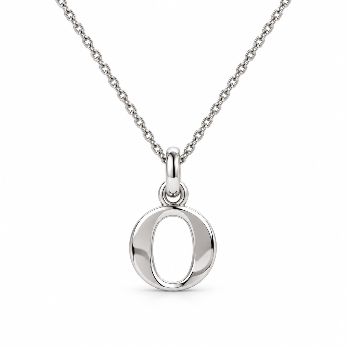 Buchstaben Anhänger O mit Kette Schlicht Echtes 925er Silber Rhodiniert