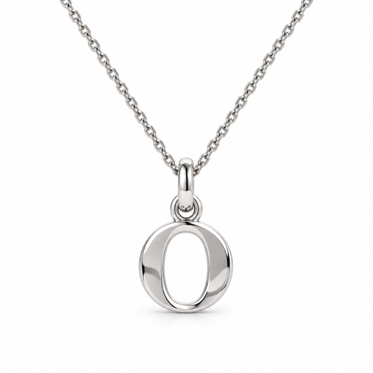 Buchstaben Anhänger O mit Kette Schlicht Echtes 925er Silber Rhodiniert