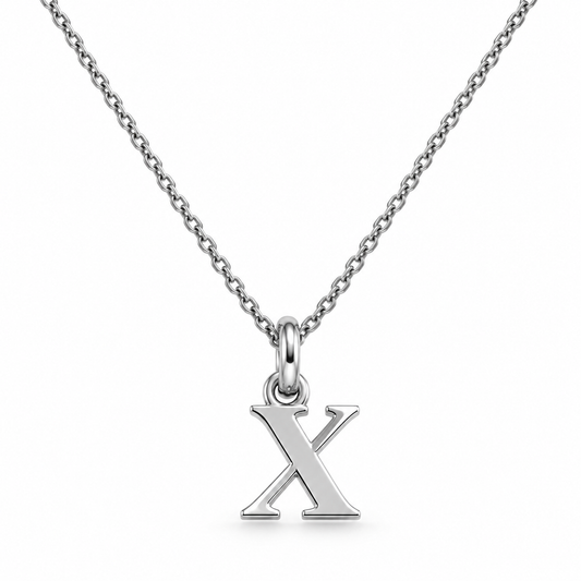 Buchstaben Anhänger X mit Kette Schlicht Echtes 925er Silber Rhodiniert