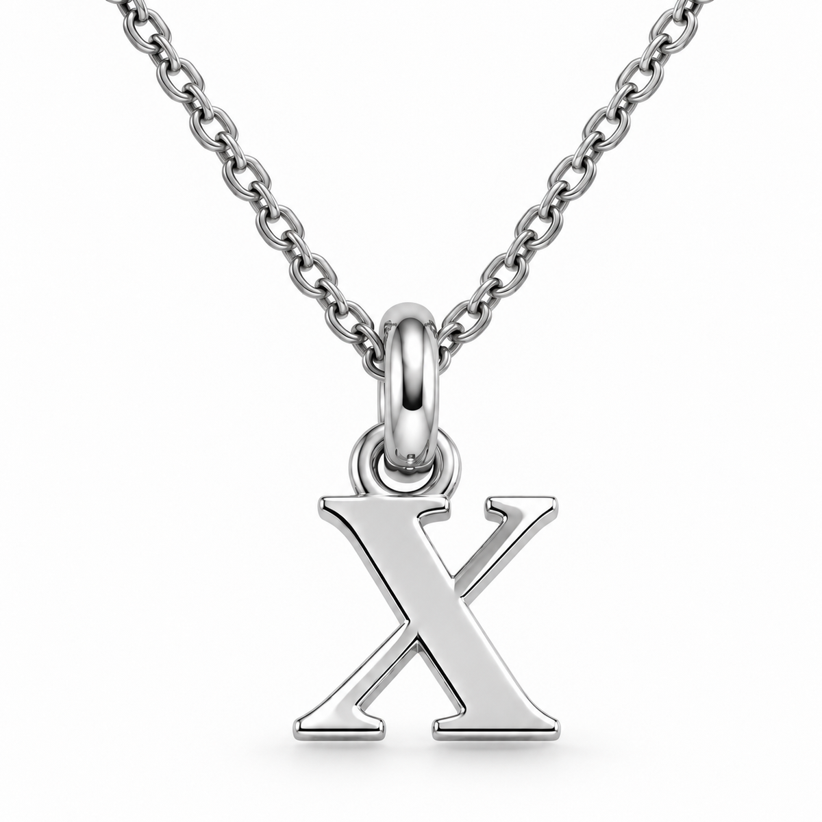 Buchstaben Anhänger X mit Kette Schlicht Echtes 925er Silber Rhodiniert