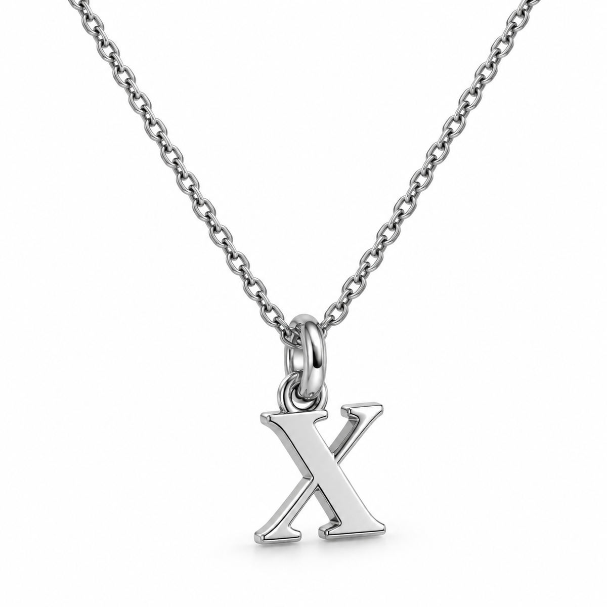 Buchstaben Anhänger X mit Kette Schlicht Echtes 925er Silber Rhodiniert
