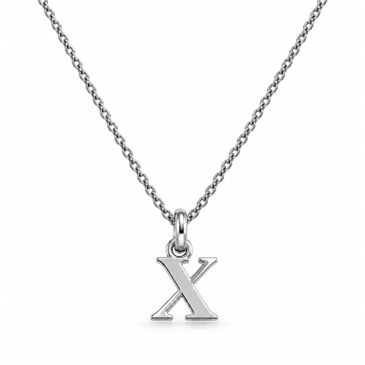 Buchstaben Anhänger X mit Kette Schlicht Echtes 925er Silber Rhodiniert