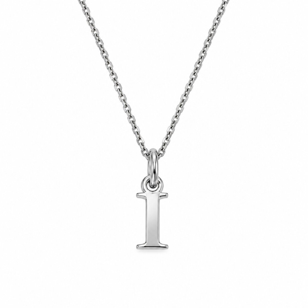 Buchstaben Anhänger I mit Kette Schlicht Echtes 925er Silber Rhodiniert