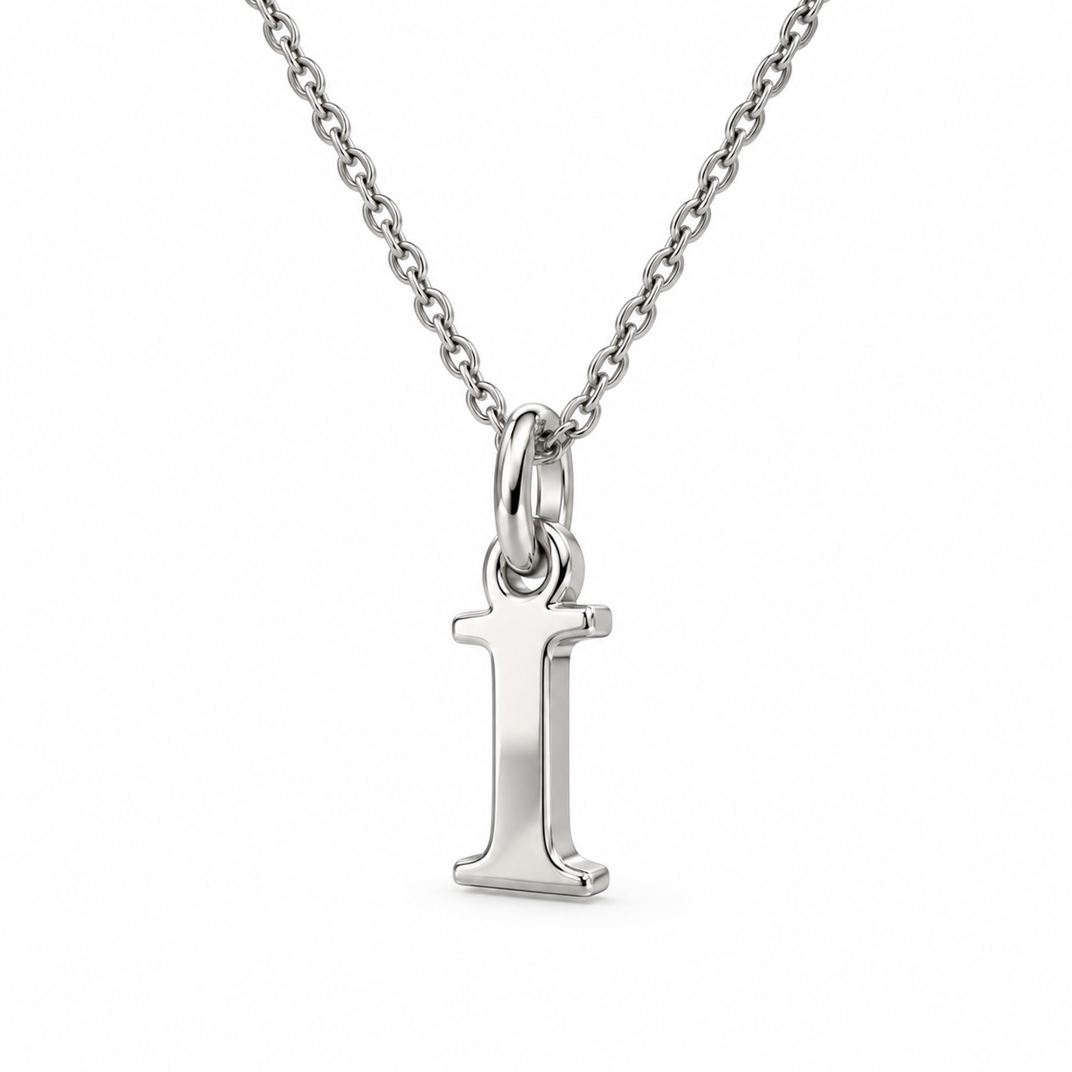 Buchstaben Anhänger I mit Kette Schlicht Echtes 925er Silber Rhodiniert