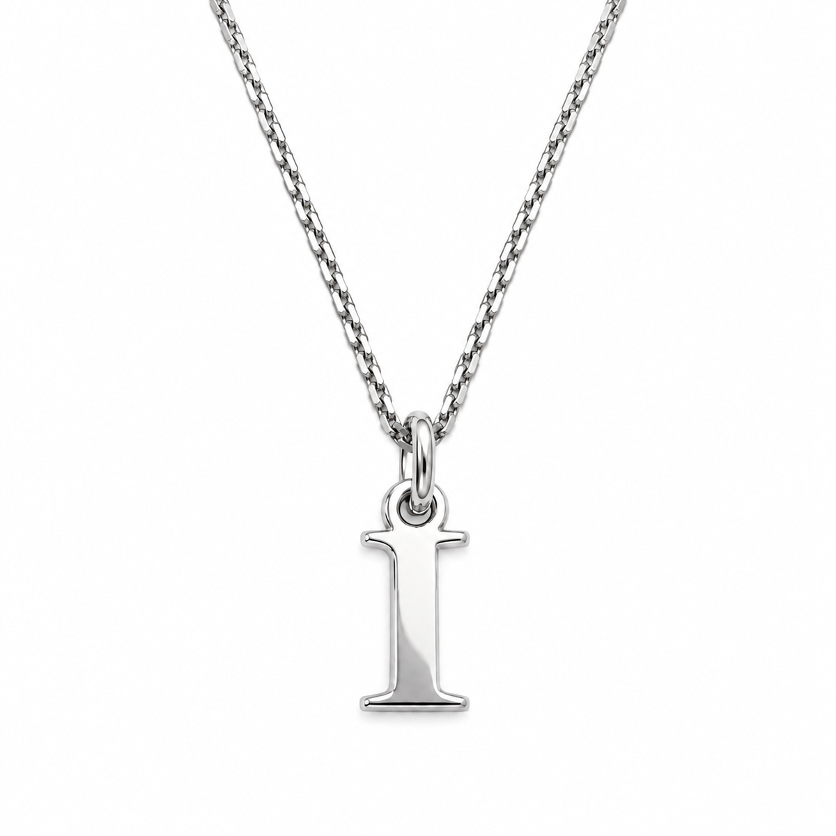 Buchstaben Anhänger I mit Kette Schlicht Echtes 925er Silber Rhodiniert