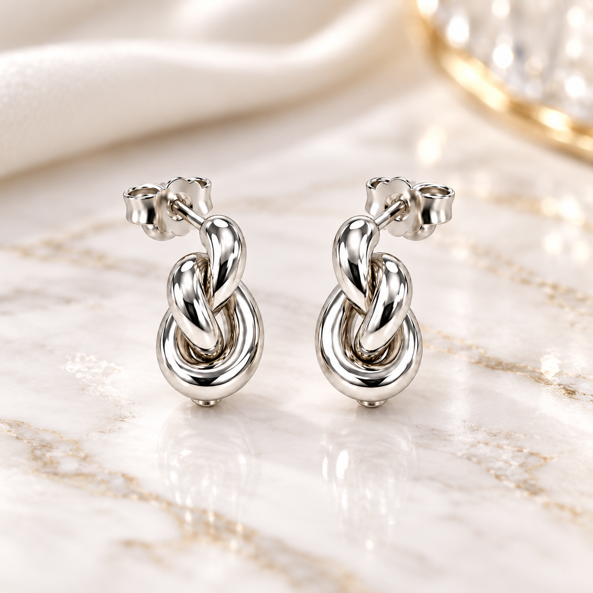 Liebesknoten Elegante Damen-Ohrstecker 925er Sterling Silber Massiv Rhodiniert