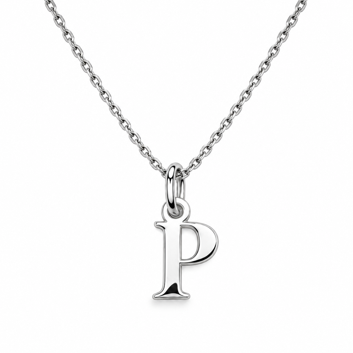 Buchstaben Anhänger P mit Kette Schlicht Echtes 925er Silber Rhodiniert
