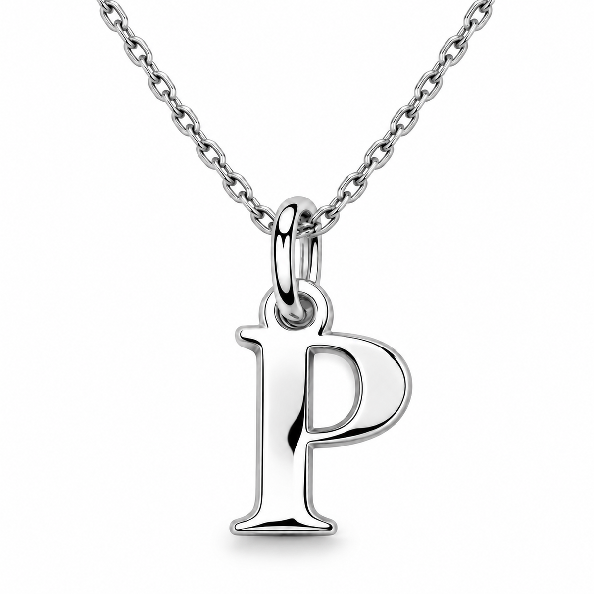 Buchstaben Anhänger P mit Kette Schlicht Echtes 925er Silber Rhodiniert