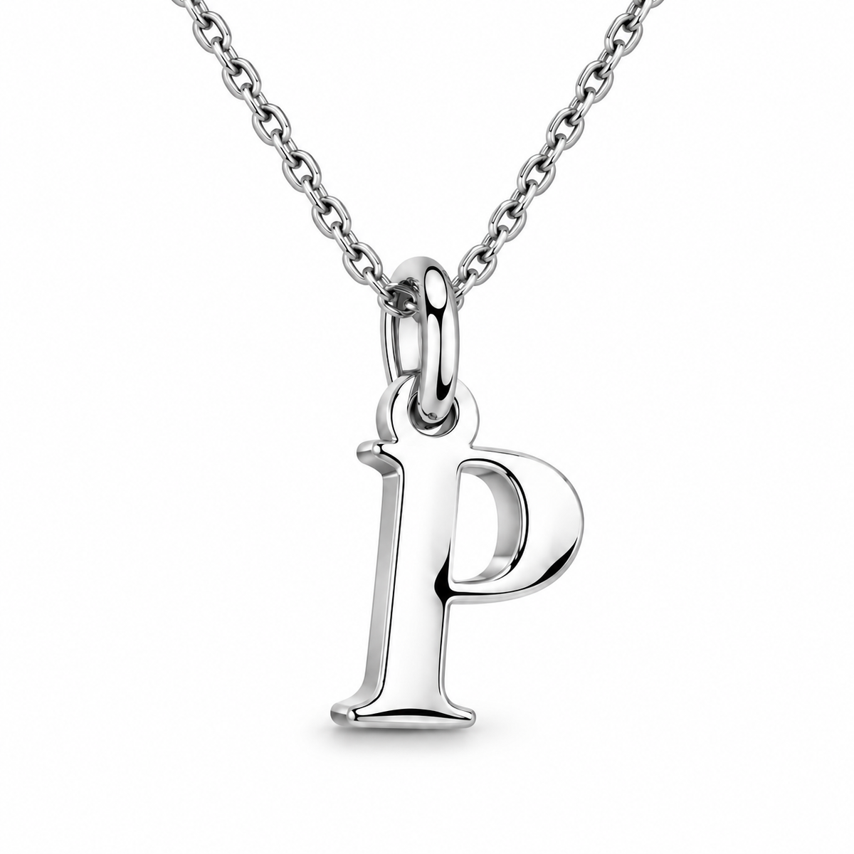 Buchstaben Anhänger P mit Kette Schlicht Echtes 925er Silber Rhodiniert