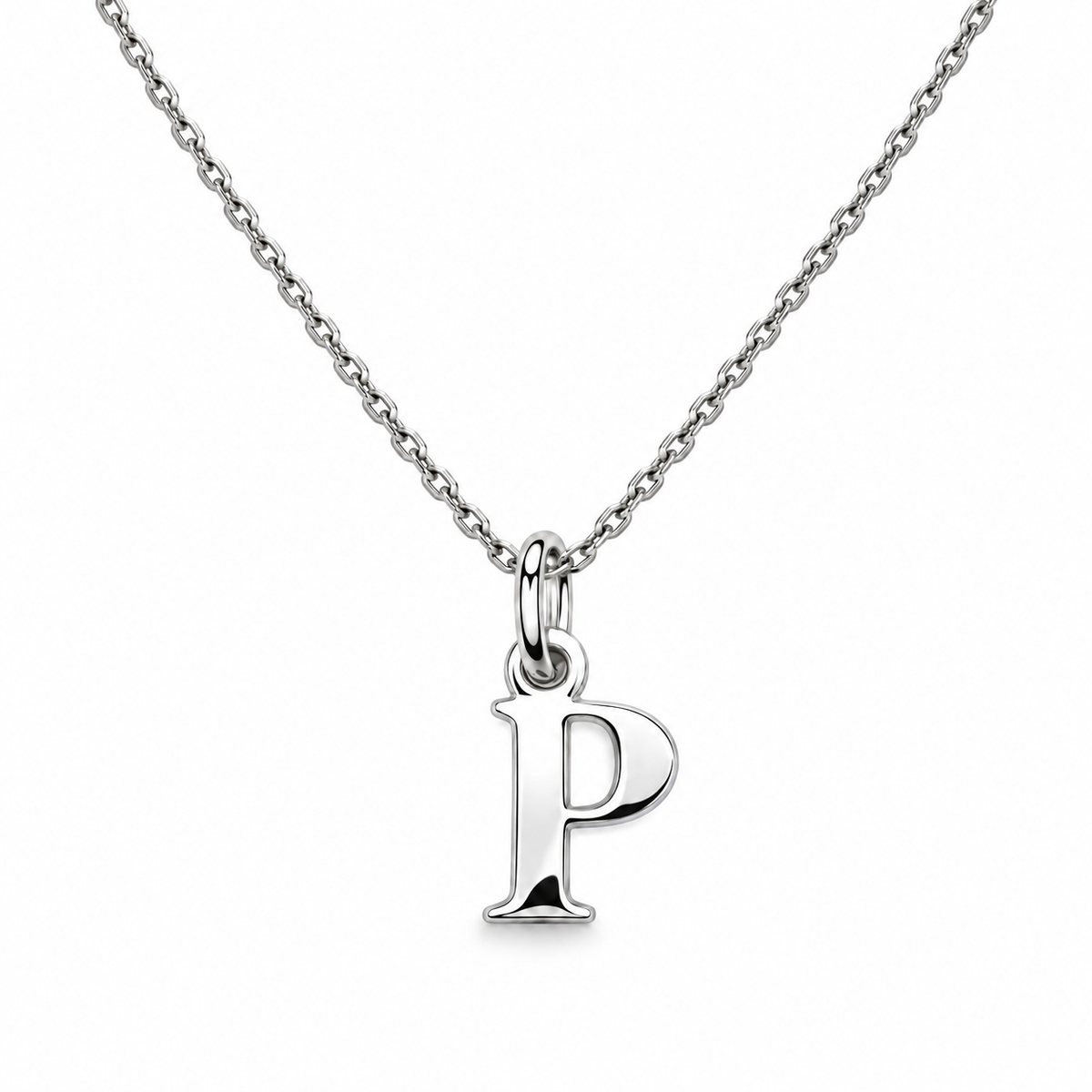 Buchstaben Anhänger P mit Kette Schlicht Echtes 925er Silber Rhodiniert