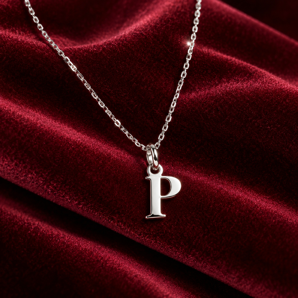 Buchstaben Anhänger P mit Kette Schlicht Echtes 925er Silber Rhodiniert