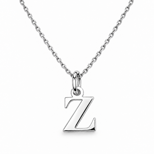 Buchstaben Anhänger Z mit Kette Schlicht Echtes 925er Silber Rhodiniert