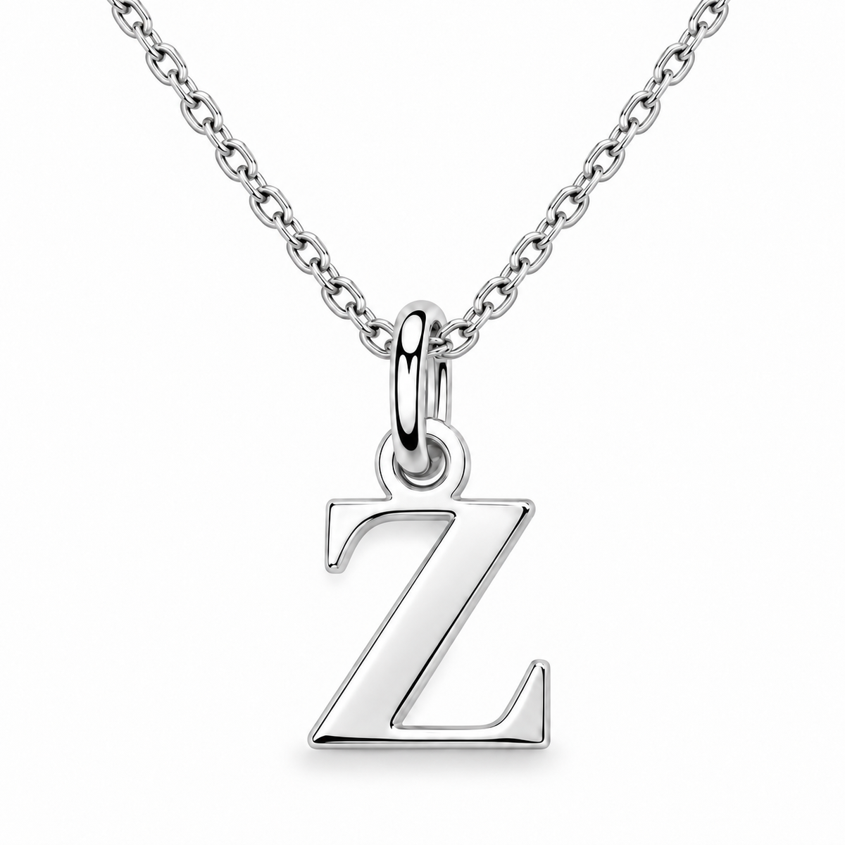Buchstaben Anhänger Z mit Kette Schlicht Echtes 925er Silber Rhodiniert