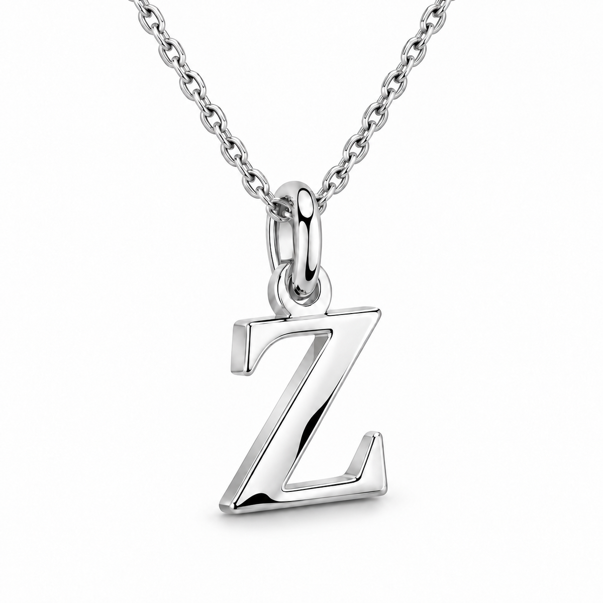 Buchstaben Anhänger Z mit Kette Schlicht Echtes 925er Silber Rhodiniert