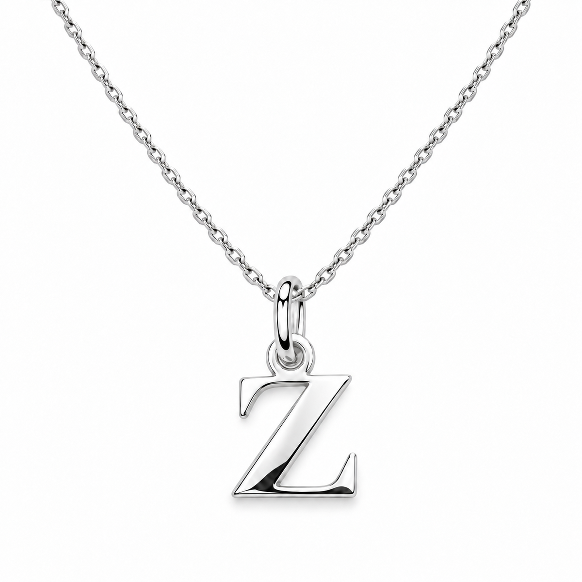 Buchstaben Anhänger Z mit Kette Schlicht Echtes 925er Silber Rhodiniert