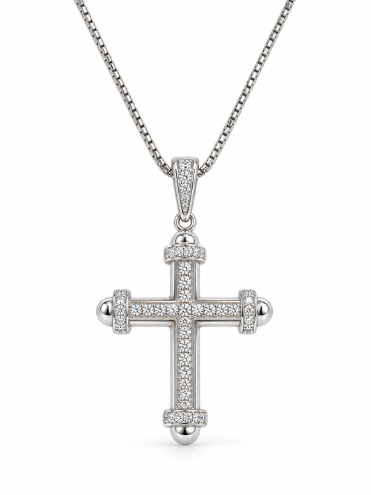 Kreuzanhänger Royal mit weißen Zirkonia 925er Sterling Silber Rhodiniert