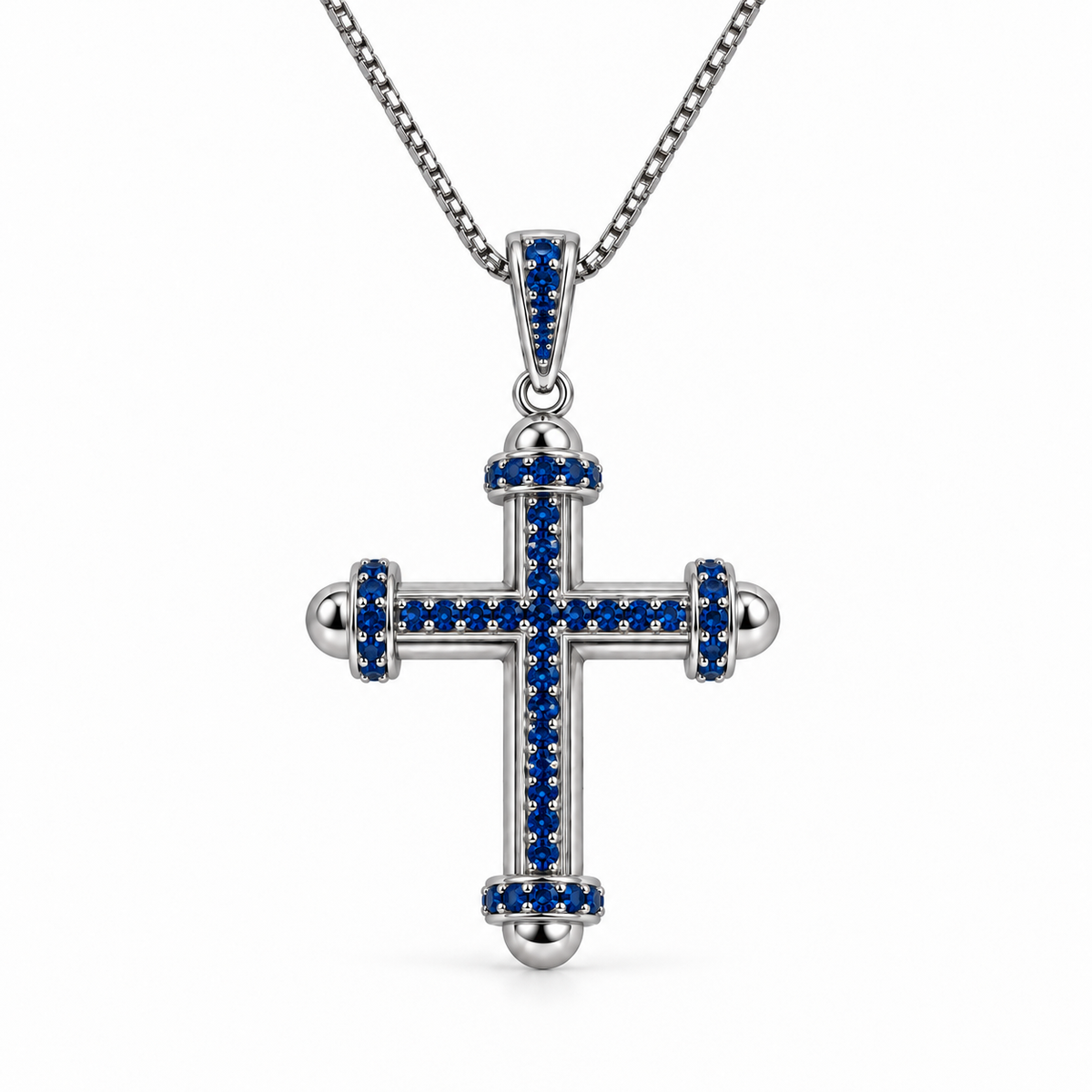 Kreuzanhänger Royal mit blauem Zirkonia 925er Sterling Silber Rhodiniert