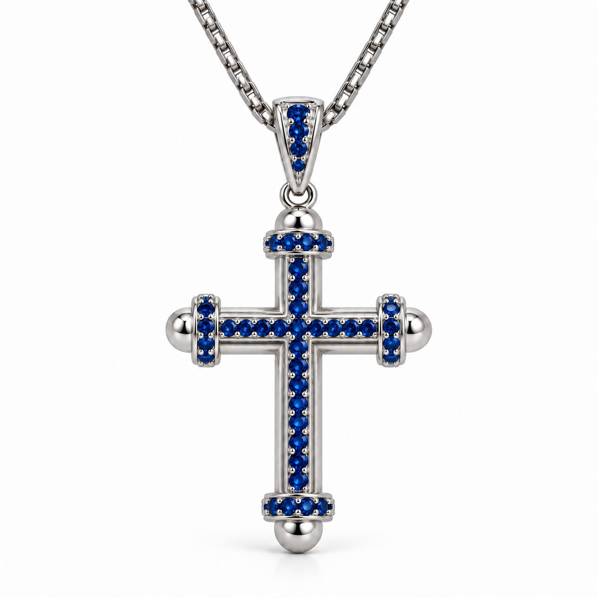 Kreuzanhänger Royal mit blauem Zirkonia 925er Sterling Silber Rhodiniert