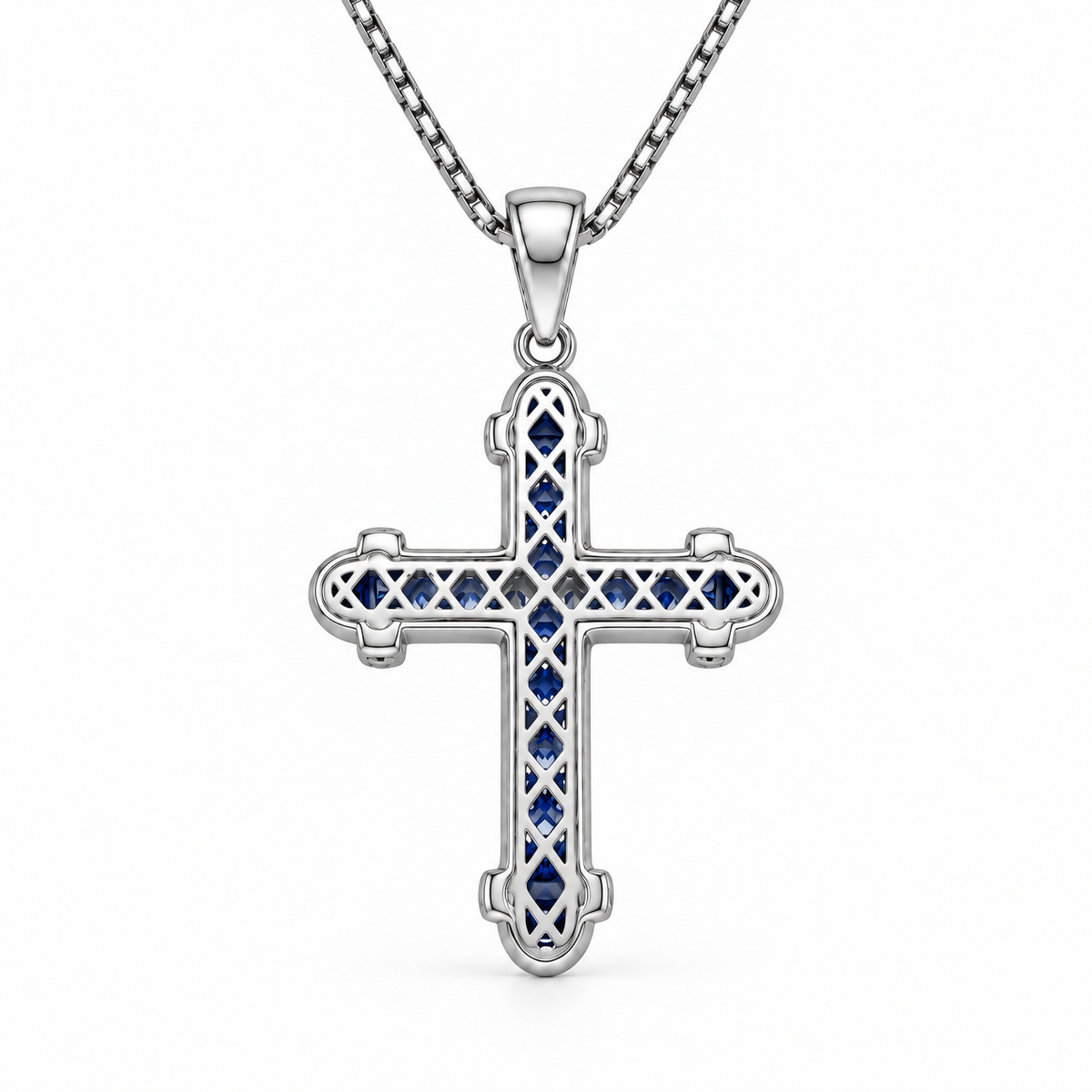 Kreuzanhänger Royal mit blauem Zirkonia 925er Sterling Silber Rhodiniert