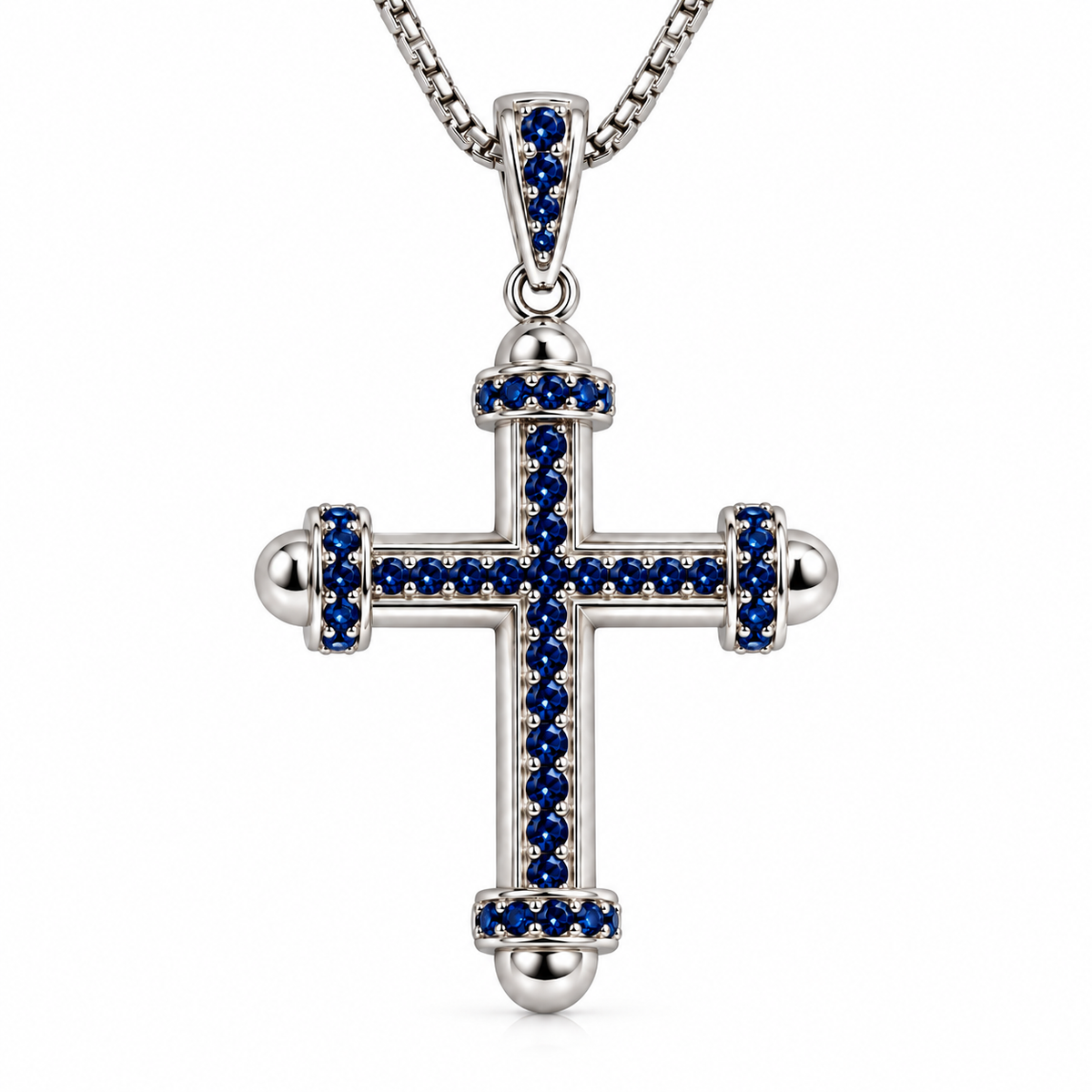 Kreuzanhänger Royal mit blauem Zirkonia 925er Sterling Silber Rhodiniert