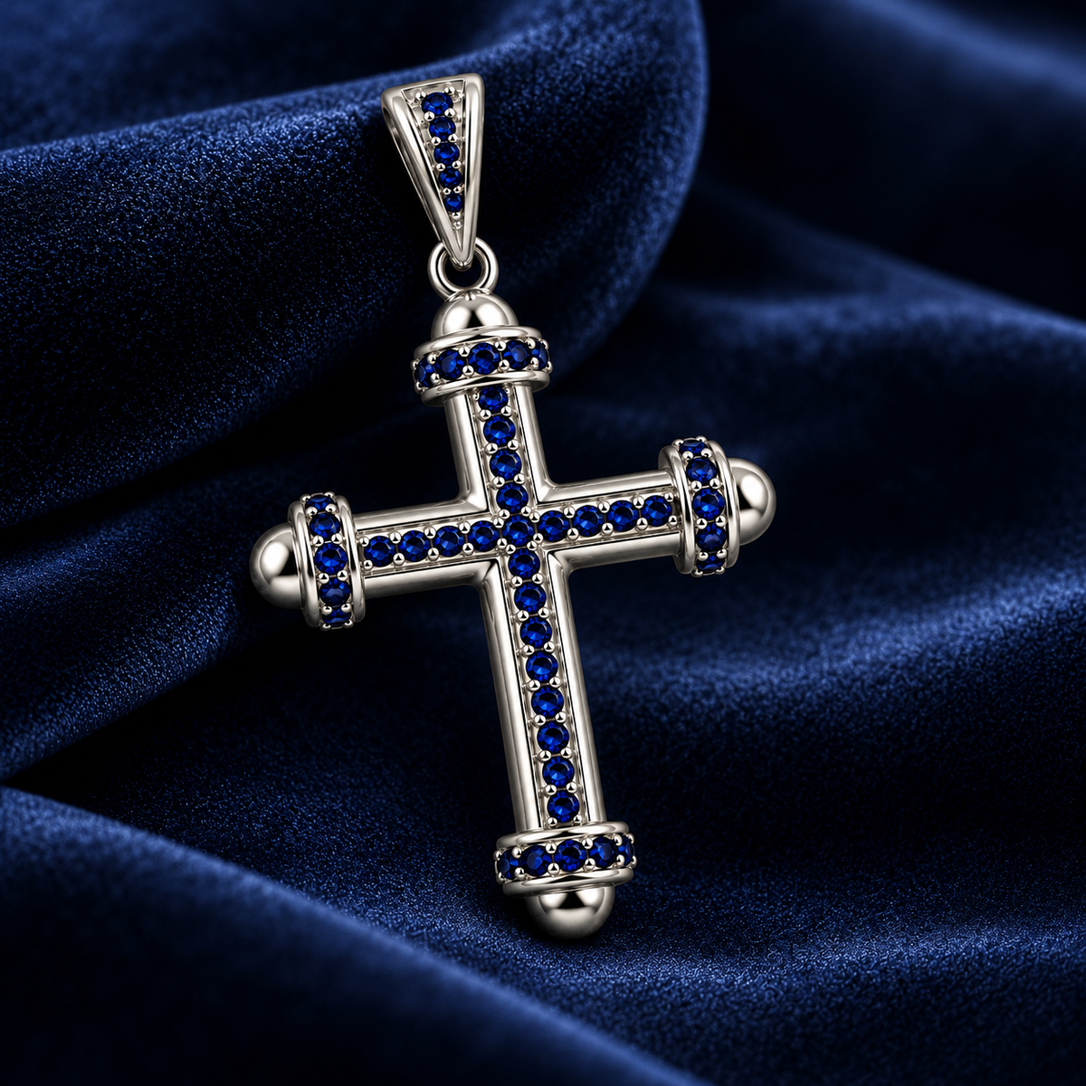 Kreuzanhänger Royal mit blauem Zirkonia 925er Sterling Silber Rhodiniert