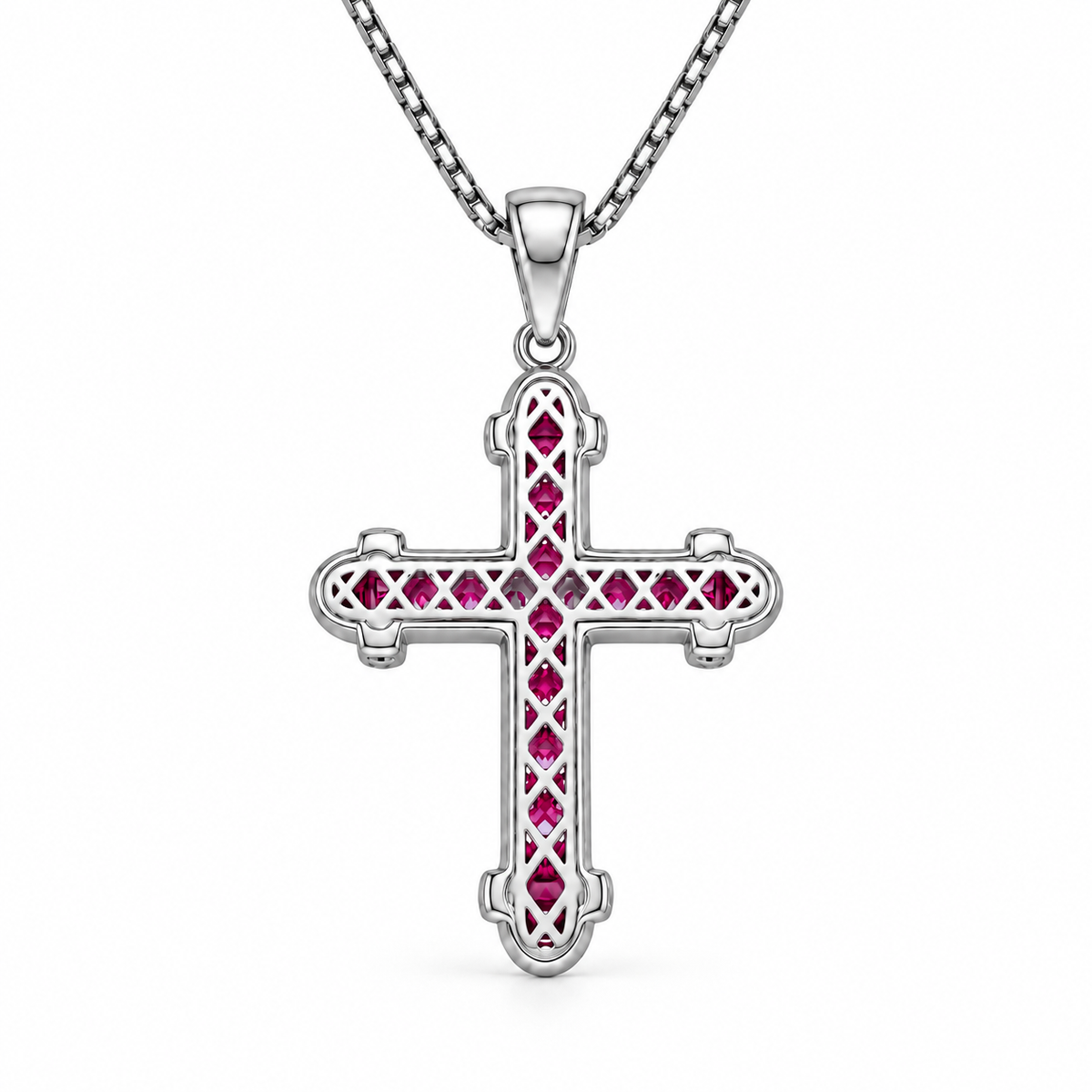 Kreuzanhänger Royal mit dunkelpinkem Zirkonia 925er Sterling Silber Rhodiniert